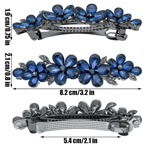Miniatura 2 de 2 pinzas para el cabello con diamantes de imitación de cristal brillante, pasador francés de flores azules, horquilla floral para novia, boda