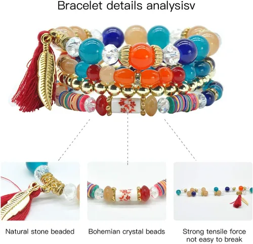 Miniatura 3 de VONRU - Conjuntos de pulseras bohemias para mujer, 6 juegos de pulseras elásticas apilables multicolor, estilo hippie, joyas finas