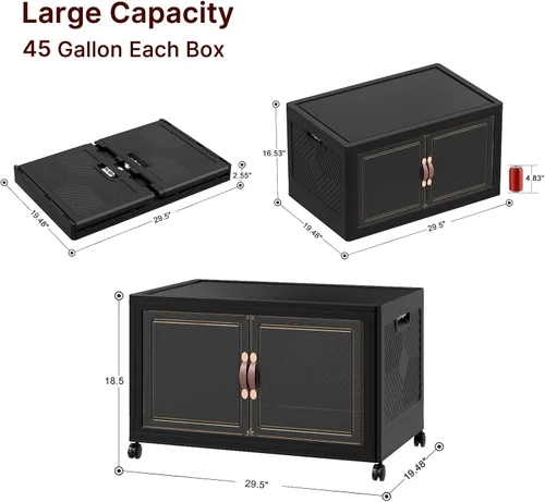 Miniatura 2 de 468QT - Contenedores de almacenamiento apilables extra grandes con tapas, ruedas y puerta, organizadores plegables de armario de 117 galones