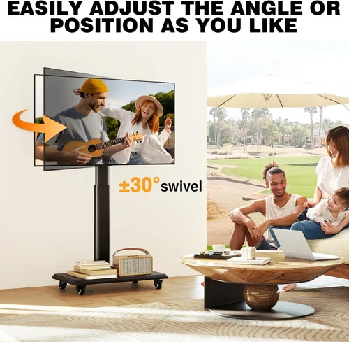 Miniatura 3 de TVON Soporte de TV móvil para televisores de 32 a 70 pulgadas, elegante soporte de TV de piso con ruedas, carro de TV móvil con 9 niveles de ajuste
