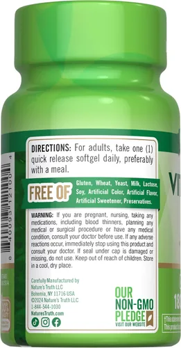 Miniatura 7 de Nature's Truth Vitamina K2 MK-7 100 mcg 180 cápsulas blandas Suplemento sin OMG y sin gluten