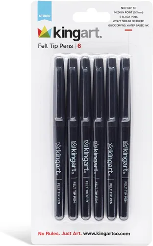 Miniatura 2 de KINGART Studio - Bolígrafos de punta de fieltro, 6 marcadores de tinta negra, punta media de 0.028 in, a base de agua, resistentes a las manchas
