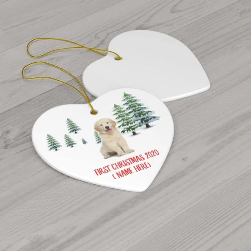 Miniatura 3 de Nombre personalizado Año Golden Retriever Puppy Cream First 2026 Adornos de árbol de Navidad Regalos Decoraciones Paisaje de Invierno Corazón
