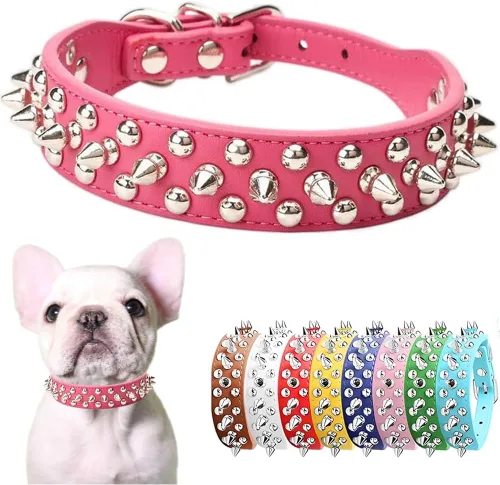 Miniatura 12 de Collar de perro con púas para perros grandes, a prueba de mordidas, collar de púas para perros y gatos, de cuero PU con tachuelas y remaches