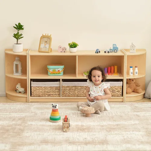 Miniatura 4 de OOOK Gabinete de almacenamiento de madera con 5 compartimentos, estante Montessori para organizadores y almacenamiento de juguetes, organizador