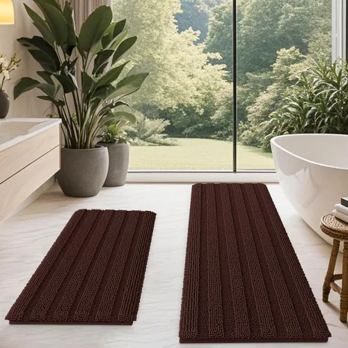 Miniatura 28 de ACCUMTEK - Juego de alfombras de baño a rayas beige de 3 piezas, ultrasuaves, antideslizantes de chenilla, alfombras de baño mullidas y absorbentes