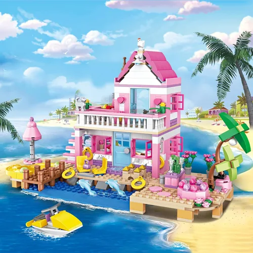 Miniatura 6 de Pink Girls Seaside Beach Villa Friends - Juego de construcción compatible con Lego Friends, juguete educativo para niños de 8 a 12 años en adelante