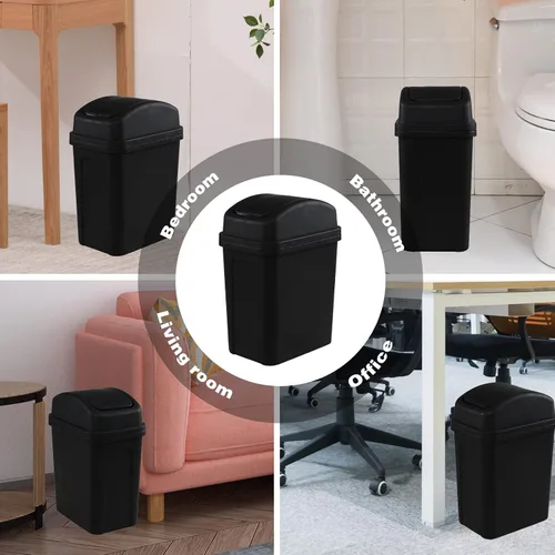 Miniatura 4 de Paquete de 4 cubos de basura pequeños de 7 L con tapa giratoria, cubo de basura de plástico negro