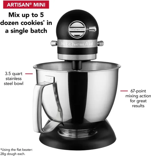 Miniatura 3 de KitchenAid Artisan Mini Batidora de Pie con Cabezal Inclinable de 3.5 Cuartos - KSM3316X - Negro Mate
