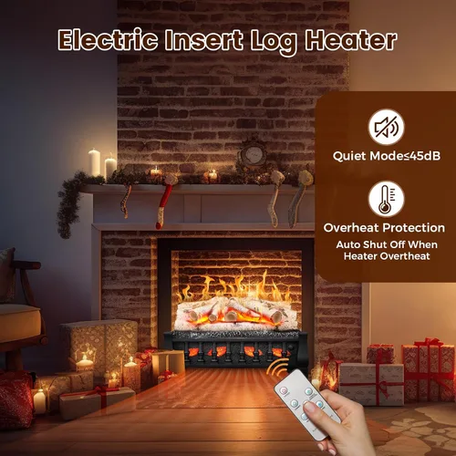 Miniatura 4 de Chimenea eléctrica de inserción con calentador de leña de 21 pulgadas, 5 niveles de brillo de llama, múltiples velocidades de parpadeo, calefacción