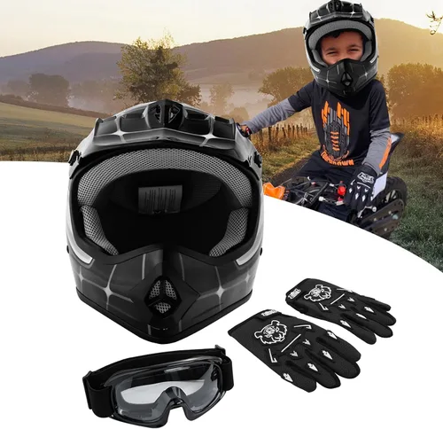Miniatura 2 de SLMOTO DOT Casco de Motocross Todoterreno de Calle para Jóvenes y Niños Casco de Motocicleta Araña Negra Casco para Jóvenes Casco de Motocicleta