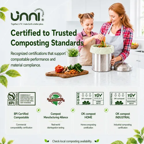 Miniatura 6 de Bolsas de basura compostables UNNI, 2.6 galones / 9.84 litros, 100 unidades, extra gruesas de 0.71 mil, forros para contenedores pequeños de restos