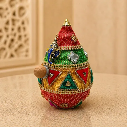 Miniatura 10 de LOVENSPIRE Shriphal Mangal Kalash Coco decorado para boda Shagun Decorativo Nariyal Mangal Nariyal Kalash Set Boda Pooja Nariyal Decorado Nariyal