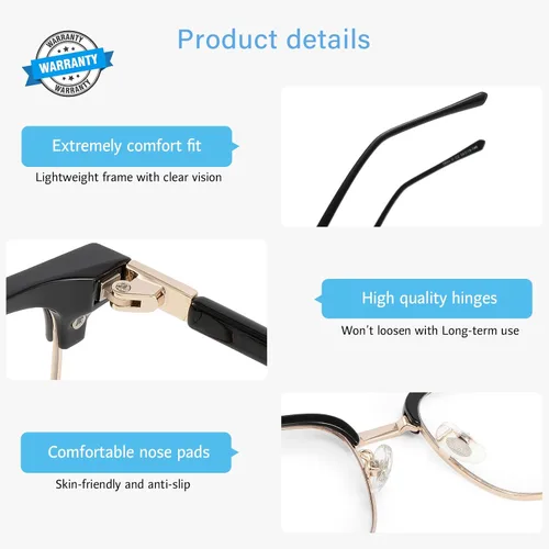 Miniatura 4 de ANRRI Gafas de luz azul para hombre, marco de metal Browline, protección UV 400, lente transparente, antifatiga ocular, gafas