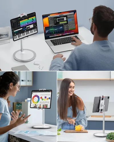 Miniatura 6 de SAIJI Soporte para Tablet, Soporte Ajustable de Altura Extra Kindle, Soporte para iPad de Rotación de 360 Grados, Base de Montaje de Cuna
