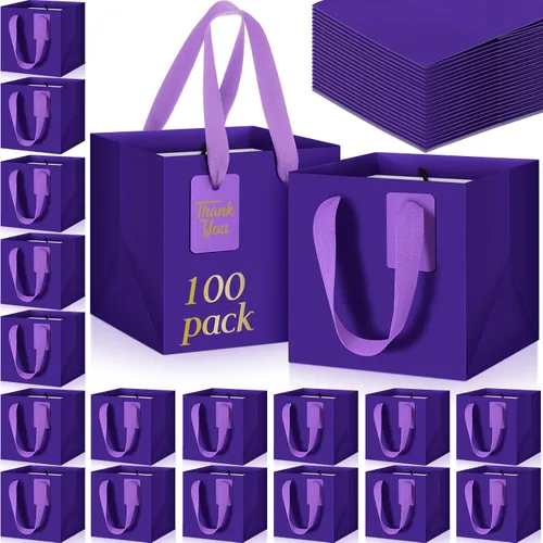 Miniatura 14 de Windyun 25 mini bolsas de regalo de papel con asa de 6 x 6 x 6 pulgadas, pequeñas bolsas cuadradas con etiqueta de agradecimiento para Navidad