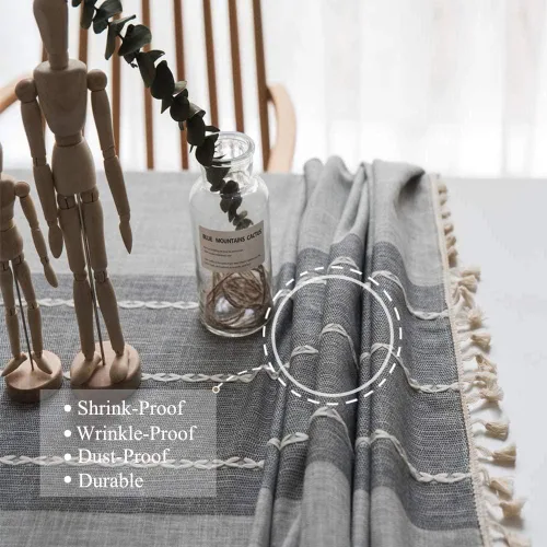 Miniatura 4 de Joy - Mantel textil de algodón lavable con flecos, que no se arruga para exterior e