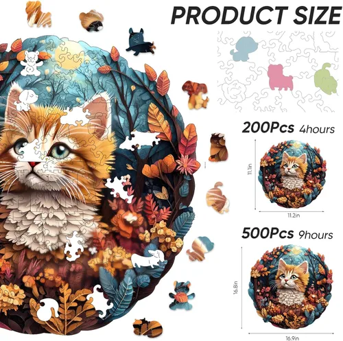 Miniatura 2 de Qiuenisray Rompecabezas de madera, lindo rompecabezas de gato de 500 piezas con forma única, rompecabezas avanzado de madera para juegos familiares