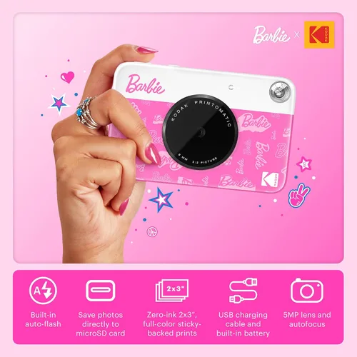 Miniatura 2 de Barbie x Kodak Printomatic - Cámara digital de impresión instantánea a todo color, cámara Barbie portátil de 5 MP imprime fotos coloridas adhesivas