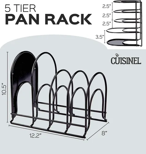 Miniatura 3 de Cuisinel Estante organizador resistente para ollas y sartenes, 12.2 pulgadas de alto, estante de 5 niveles, soporta 50 libras, sartenes de hierro
