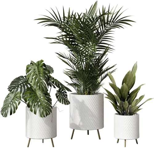 Miniatura 11 de EverNest Claire - Maceta blanca neutra de panal con soporte Nyra, macetas de interior, SelectBase, estilo bohemio moderno de mediados de siglo