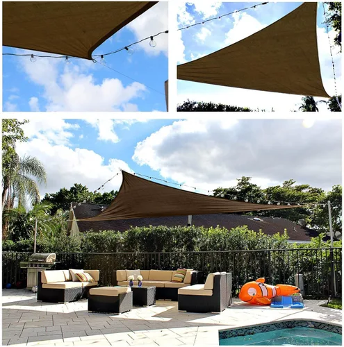 Miniatura 4 de Toldo triangular de 12 x 12 x 12 pies de tela de bloqueo UV, color marrón oscuro