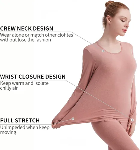 Miniatura 2 de Ropa interior térmica para mujer color liso ultra suave larga y térmica capa base para mujer