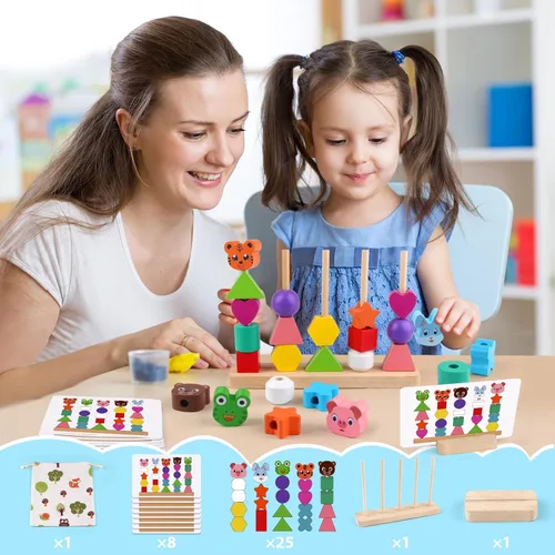 Miniatura 2 de Vinlon Montessori - Juego de juguetes para niños y niñas de 2, 3 y 4 años, lindos animales vivos colores para clasificar y apilar, bloques