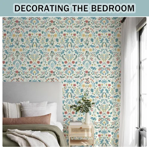Miniatura 3 de JiffDiff Papel tapiz floral de flores silvestres para despegar y pegar, papel de contacto de flores y hojas, papel de pared bohemio, extraíble