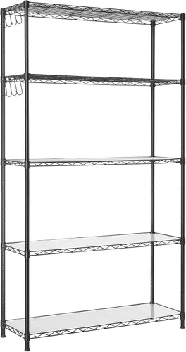 Miniatura 19 de SONGMICS Unidad de almacenamiento de 7 niveles, estantería de alambre, estante de metal de cocina con estantes ajustables, revestimientos de Negro
