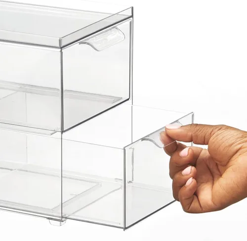 Miniatura 5 de mDesign Contenedores de Almacenamiento Apilables con 2 Cajones Extraíbles - Organizadores de Cajones de Plástico Apilables para Baño Principal