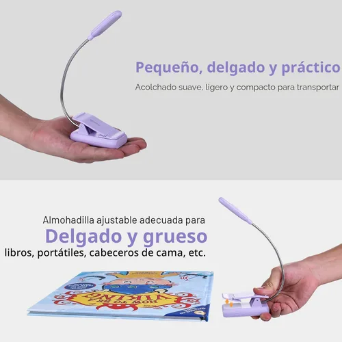 Miniatura 5 de VAVOFO - Luz de lectura recargable para libros en la cama para niños, 7 LED con luz de 9 niveles de blanco cálido y luz diurna, lámpara