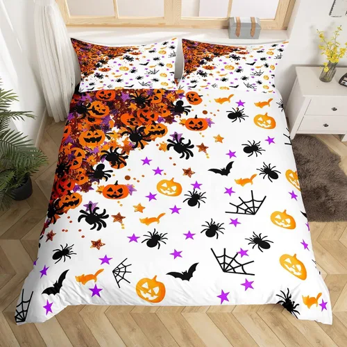 Miniatura 8 de Manfei Juego de funda de edredón de Halloween, tamaño individual, funda de edredón de flamenco rosa con 1 funda de almohada, juego de ropa de cama
