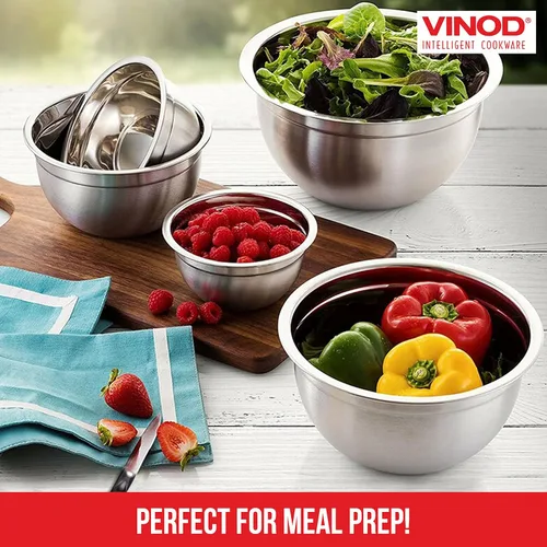 Miniatura 2 de Vinod Cookware - Tazones para mezclar de acero inoxidable con tapas, juego de cuencos apilables de fondo plano resistente, cuencos para preparar