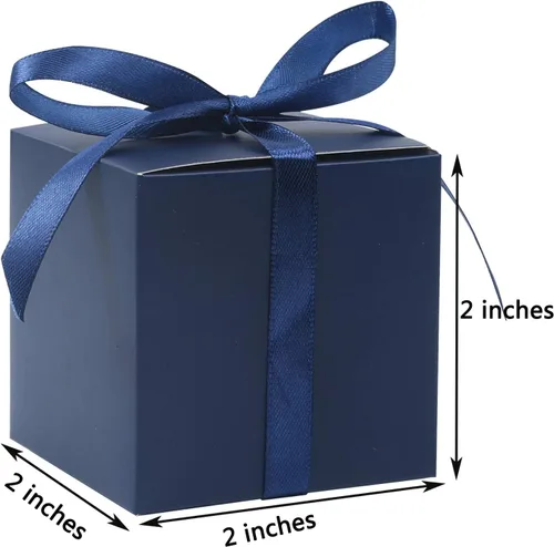 Miniatura 5 de COTOPHER 60 cajas de regalo pequeñas, cajas de regalo de 2 x 2 x 2 pulgadas, cajas de regalo de papel con cintas, caja de dulces para regalos de Azul