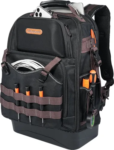 WELKINLAND Mochila de herramientas de 76 bolsillos, mochila para electricista de fondo duro, mochilas grandes de alta resistencia para