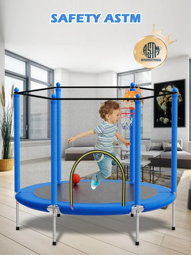 Miniatura 2 de Bluerise - Cama elástica de 55 pulgadas/6 pies, para niños, juego interior y exterior, con canasta de baloncesto para cama elástica, malla de Azul
