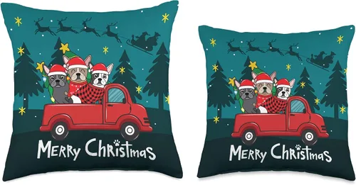 Miniatura 3 de French Bulldog Frenchie truck Christmas Almohada divertida para regalo de Navidad, diseño de bulldog francés, diseño de camión de Navidad, 16 x 16