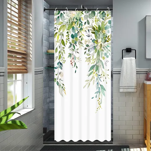 Miniatura 3 de Juego de cortinas de ducha de eucalipto verde en acuarela, flores y hojas, cortinas de ducha para baño, flores botánicas, tela impermeable