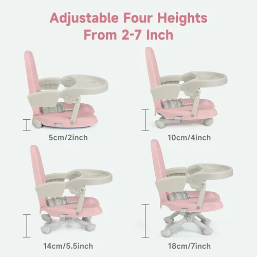 Miniatura 7 de YOLEO Silla alta para bebé, asiento elevador para mesa de comedor, sillas altas plegables con alturas ajustables, asiento elevador de viaje con Rosa