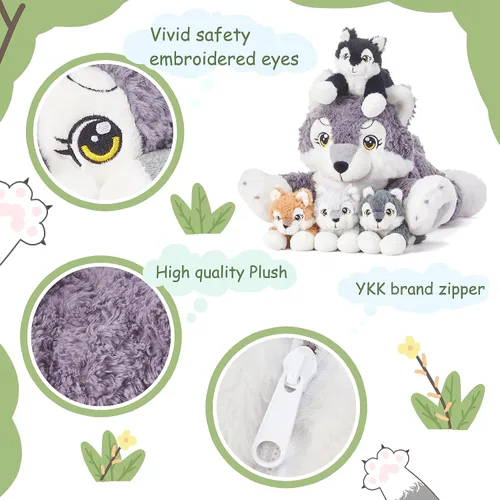 Miniatura 4 de IKASA Muñeco de peluche de mamá gato, juguete de peluche suave y abrazable de 16" con pequeños mini bebés gatitos, regalos para niños, niñas y niños