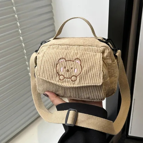 Miniatura 2 de Bolsos cruzados para mujer, bolso de pana para hombro, bolso lindo para viajes, compras y uso diario Negro