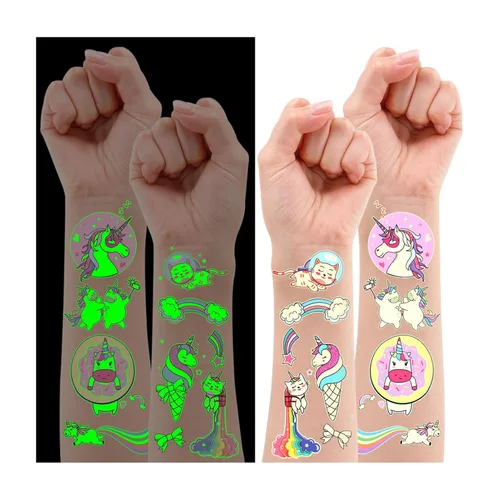Miniatura 10 de Partywind 380 estilos (30 hojas) tatuajes luminosos para niños, estilos mixtos temporales tatuajes adhesivos con sirena/dinosaurio/espacio/pirata