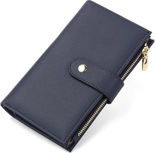 Miniatura 9 de yiijay Cartera para mujer con bloqueo RFID, de cuero vegano, triple pliegue, tarjetero para tarjetas de crédito, cartera de viaje con soporte