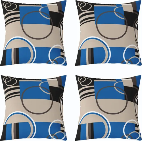 Miniatura 24 de Fundas de almohada geométricas modernas con rayas en rojo, marrón y negro, diseño retro de círculos y remolinos, juego de 4 fundas de almohada de 16
