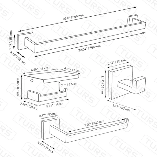 Miniatura 7 de TURS Juego de 4 piezas de accesorios de baño de 24 pulgadas, juego de toalleros de baño de acero inoxidable para montaje en pared, juego de Cromo