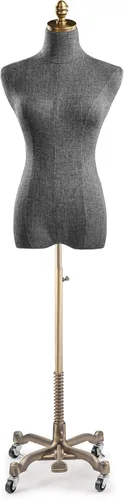 Miniatura 13 de TSC - Maniquí de forma de vestido de exhibición femenina en lienzo natural sobre base metálica con ruedas (bronce, grande)