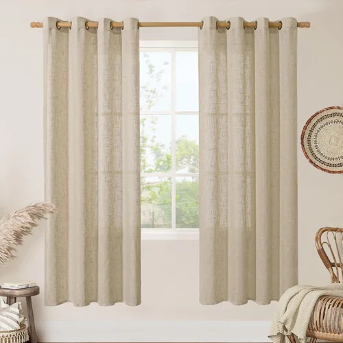 Miniatura 193 de LAMIT Cortinas de lino sintético para dormitorio, paneles filtrantes de luz, cortinas de lino con protección de privacidad con ojales para ventanas
