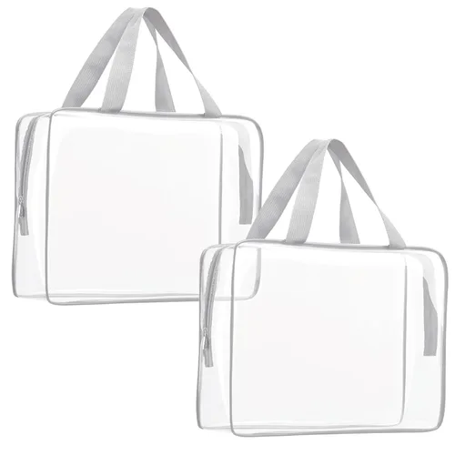 Miniatura 40 de Kit de 3 piezas de bolsas de artículos de aseo de viaje de PVC cristalino para mujeres y hombres, organizador de embalaje de vinilo impermeable
