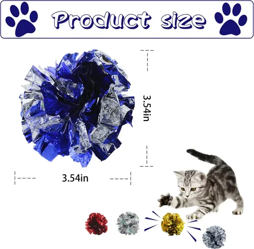 Miniatura 2 de Andiker Pelotas arrugadas para gatos de 3.54 pulgadas, 4 unidades, coloridas y brillantes, ligeras, fáciles de transportar, juguetes interactivos